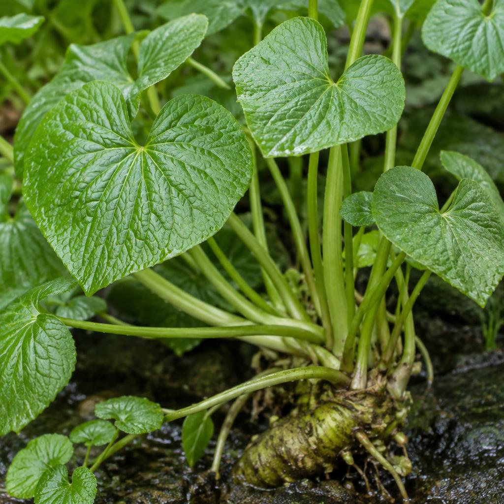 Wasabi plant with heart-shaped leaves