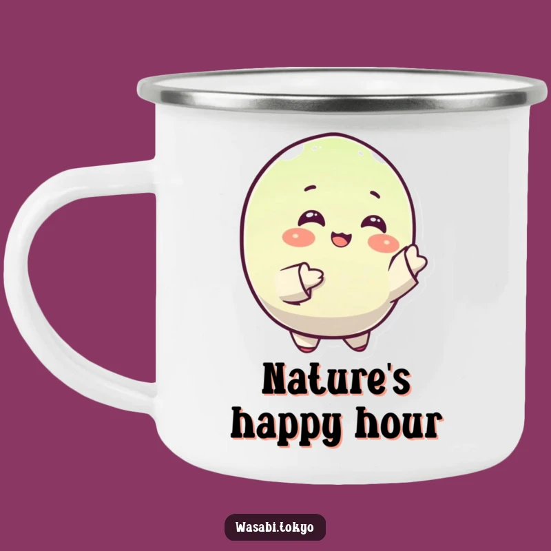 Funny Wasabi Camp Mug: Happy Round Character - Outdoor Gift