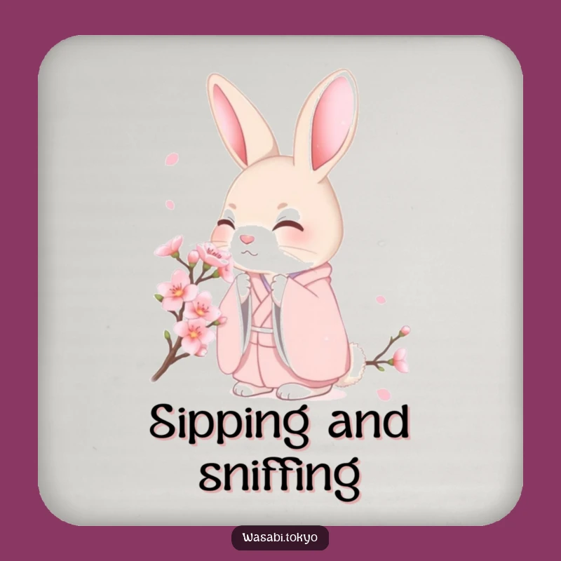 Funny Shy Rabbit Cherry Blossom Coaster - Delicate Protection for a Perfect Gift