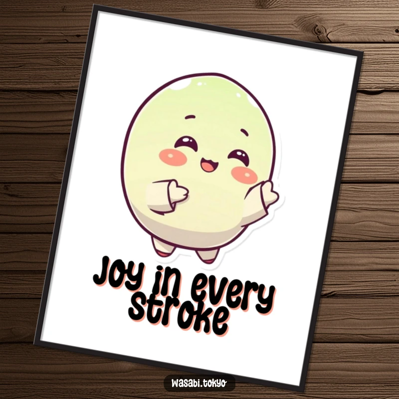 Funny poster art of a small, round, happy wasabi character gracefully gesturing with its sleeves, bringing energetic cheer to any wall.