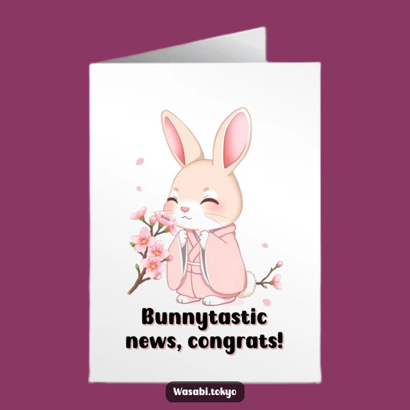 Free Printable Congrats Card: Shy Rabbit Blossom! Downloadable, Print-at-Home Elegance for Your Big News